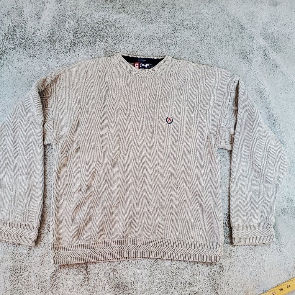 VTG Chaps Sweater Mens XXL Ralph Lauren Crest Cotton Knit Herringbone Crewneck‎